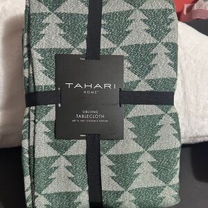 Tahari Home Green and silver Christmas tree oblong tablecloth